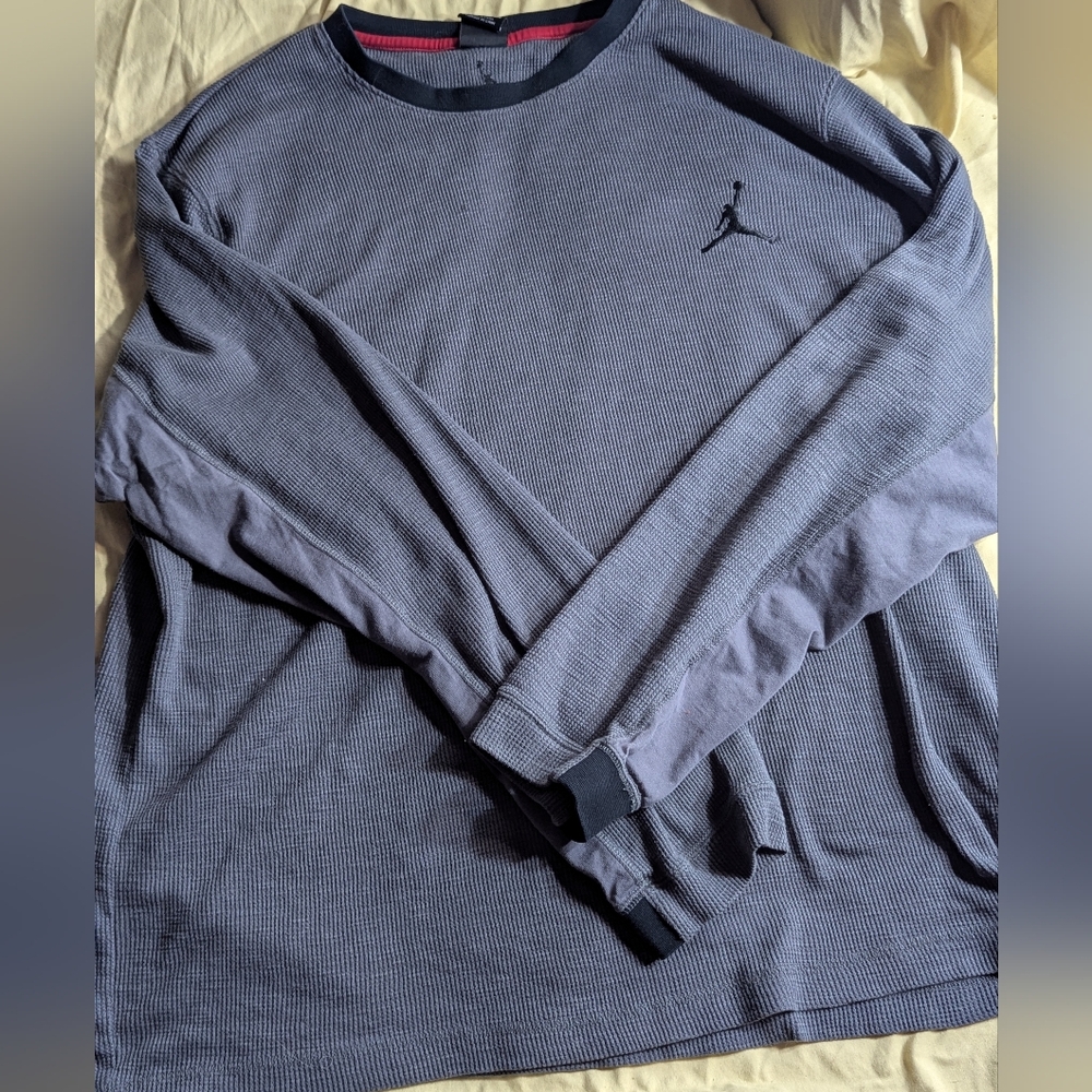 Jordan Mens Waffle Knit Long Sleeve Shirt Grey/Black Size XXL